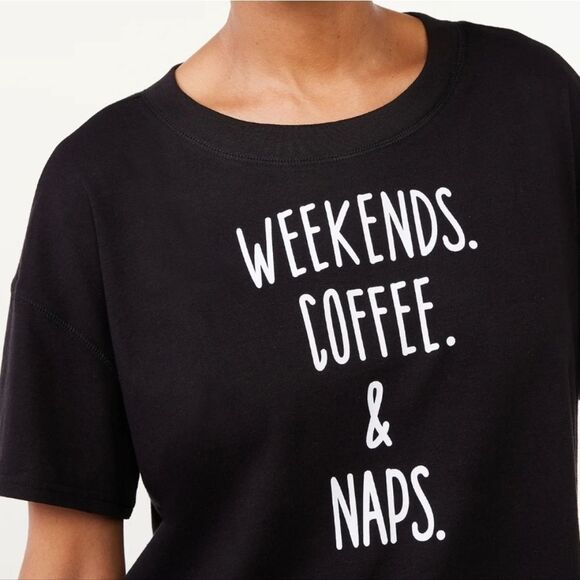 Joyspun Women's Black Crewneck Graphic Short Sleeve Tee - Picture 2 of 13